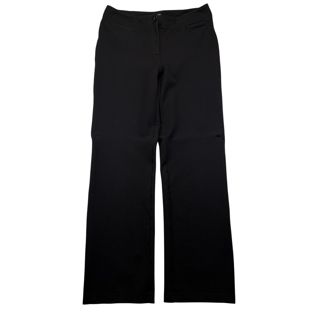 Eileen Fisher Petite PS Pants Black Stretch Knit Straight Leg Button Front